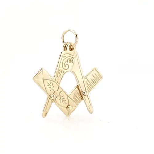 Mens 9ct Gold Openning Closing Square & Compass Masonic Pendant - JMS003