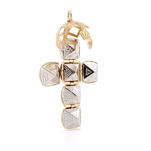 9ct Gold Silver Large Globe Cross Masonic 16mm Orb Ball Pendant - JMS009