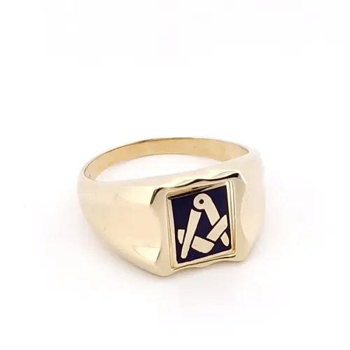 Mens 9ct Gold Enamel Swivel Centre Rectangular Masonic Ring - JMS020