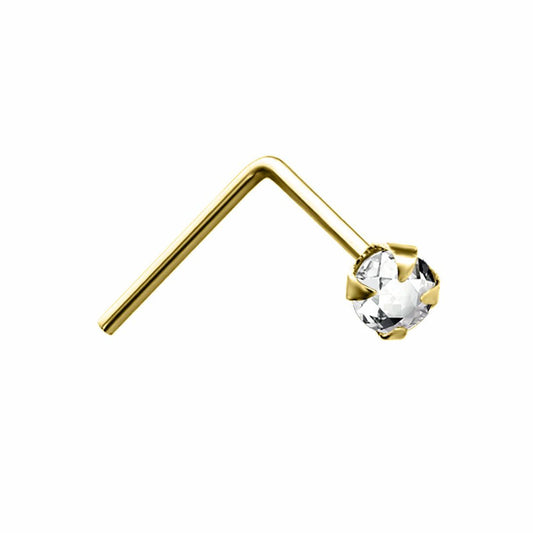 9ct Gold Crystal Solitaire Claw Set Nose Stud 2mm - JNS0051