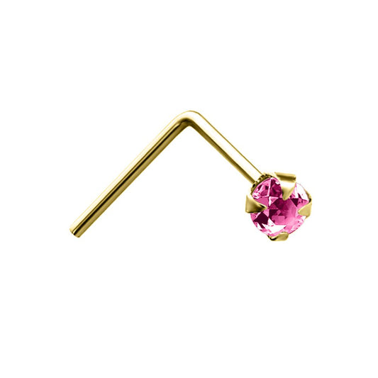 9ct Gold Pink Crystal Solitaire Claw Set Nose Stud 2mm - JNS052