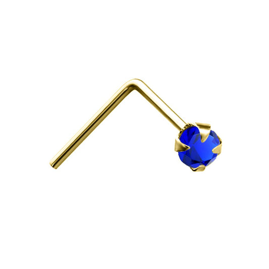 9ct Gold Dark Blue Crystal Solitaire Claw Set Nose Stud 2mm - JNS054