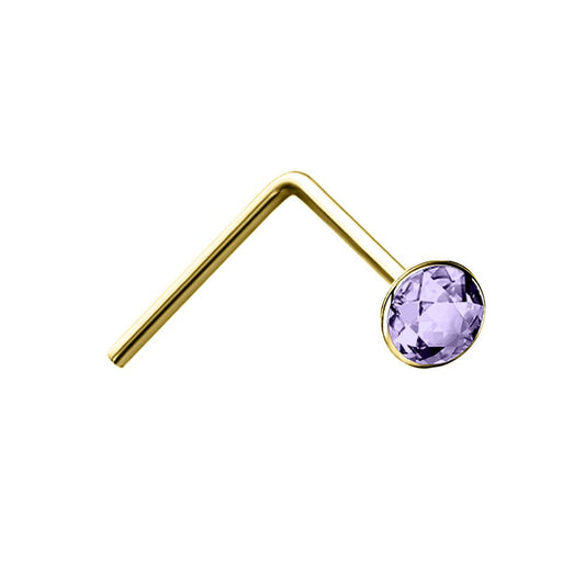 9ct Gold Lilac Crystal Solitaire Nose Stud 2mm - JNS059
