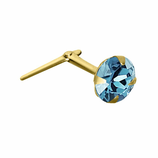 9ct Gold Aqua Blue Crystal Claw Set Andralok Hinged Nose Stud 4mm - JNS066