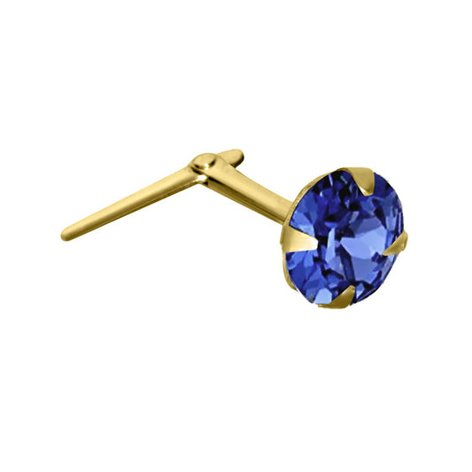 9ct Gold Dark Blue Crystal Claw Set Andralok Hinged Nose Stud 4mm - JNS067