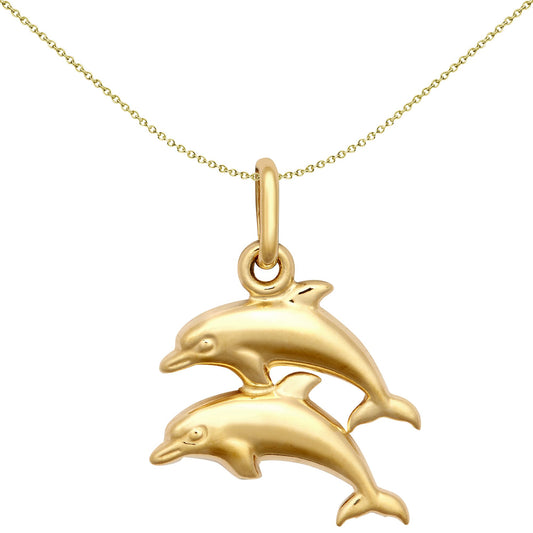 Ladies 9ct Gold Double Leaping Dolphin Charm Pendant - JPC247