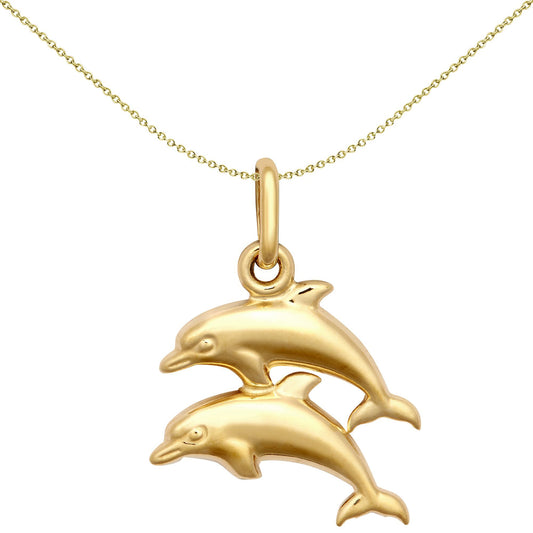 Ladies 9ct Gold Double Leaping Dolphin Charm Pendant - JPC247