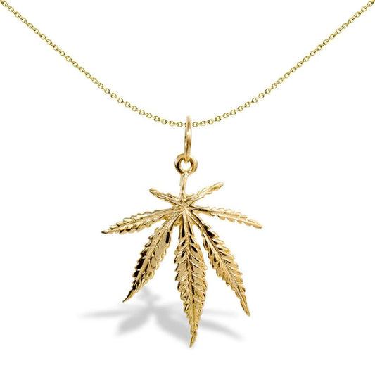 Solid 9ct Gold Marijuana Leaf Charm Pendant - JPD126