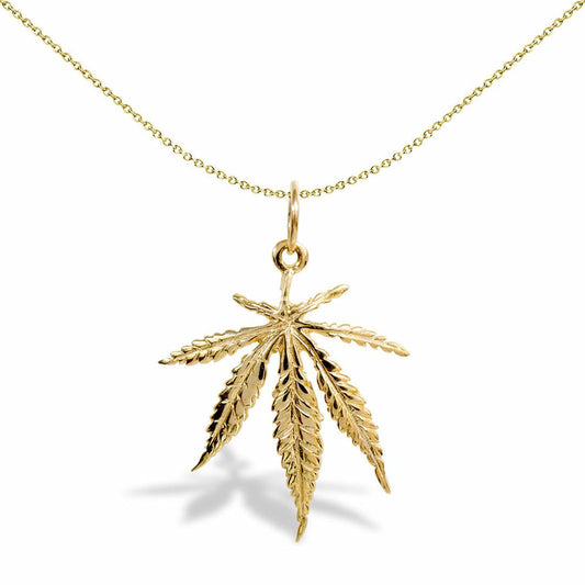 Solid 9ct Gold Marijuana Leaf Charm Pendant - JPD126