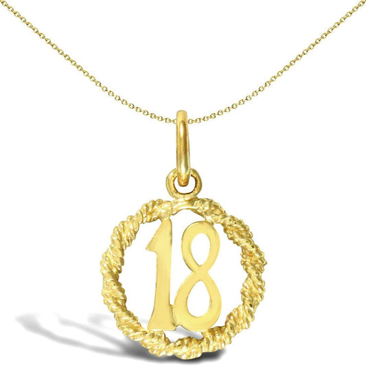 Ladies Solid 9ct Gold 18 Birthday Rope Ring Charm Pendant - JPD195