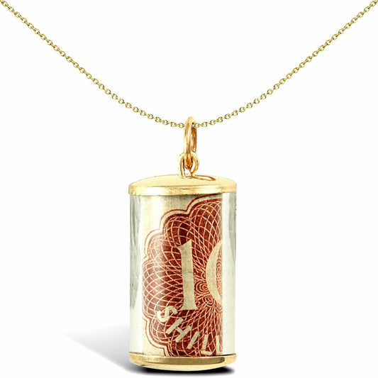 9ct Gold Old Ten Shilling Note Plastic Casing Pendant - JPD260