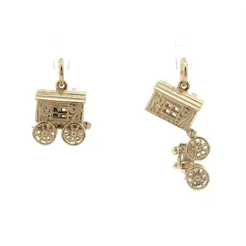 Solid 9ct Gold Openning Carriage Wagon Charm Pendant - JPD284