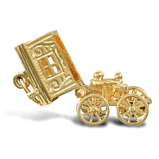Solid 9ct Gold Openning Carriage Wagon Charm Pendant - JPD284