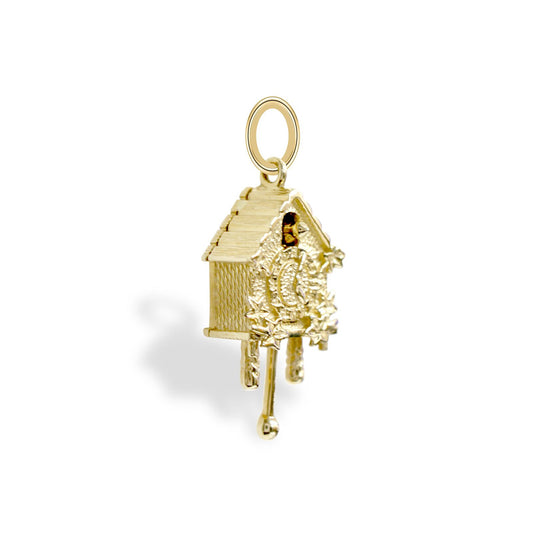 Solid 9ct Gold Cuckoo Clock Charm Pendant - JPD289