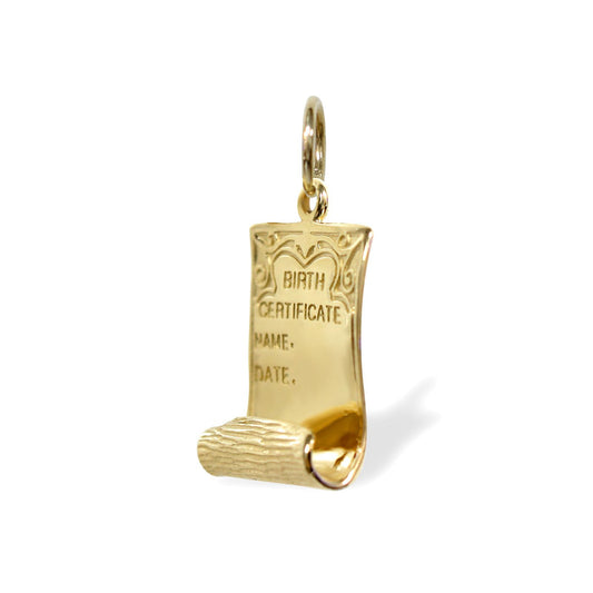 Solid 9ct Gold Birth Certificate Charm Pendant - JPD292