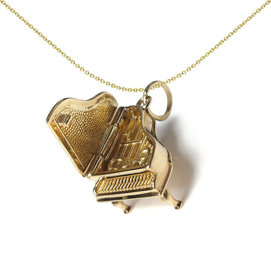 Solid 9ct Gold Open Grand Piano Charm Pendant - JPD294