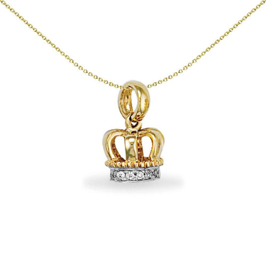 9ct Gold CZ Bejewelled Crown Charm Pendant - JPD312