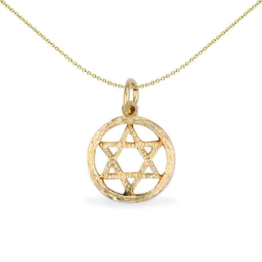 Solid 9ct Gold Magen David Star Barked Ring Charm Pendant - JPD381