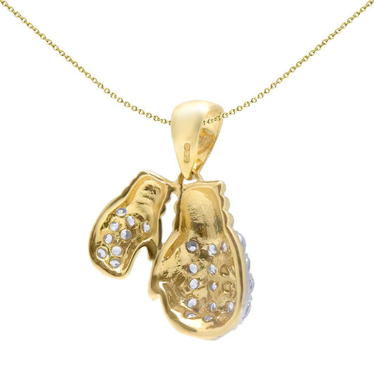 Mens 9ct 2-Colour Gold CZ Boxing Gloves Pair Charm Pendant - JPD443