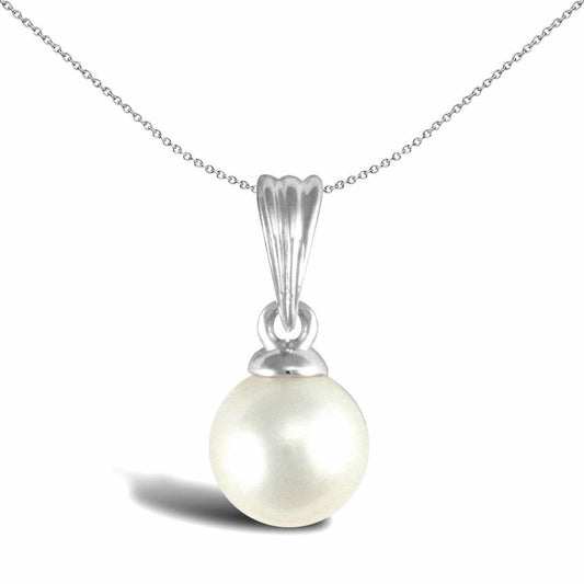 9ct White Gold Akoya Pearl Full Moon Pendant 6mm - JPD544