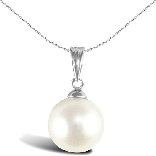 9ct White Gold Akoya Pearl Full Moon Pendant 8mm - JPD548