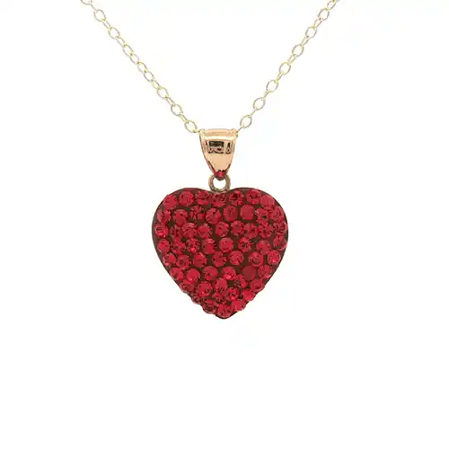 9ct Gold Scarlet Red Round Crystal Love Heart Charm Pendant - JPD568