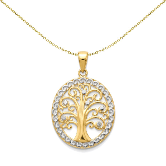 Ladies 9ct Yellow and White Gold Tree of Life Charm Pendant - JPD585