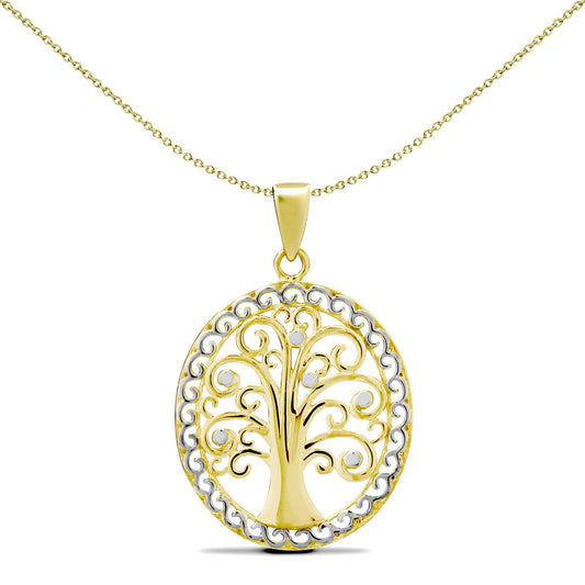 Ladies 9ct Yellow and White Gold Tree of Life Charm Pendant - JPD585
