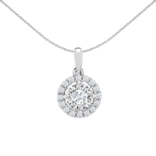 Ladies 9ct White Gold Cubic Zirconia Solitaire Halo Charm Pendant - JPD587