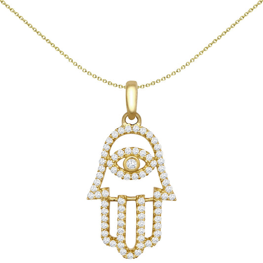 9ct Gold CZ Hamsa 5 Hand Charm Pendant - JPD589
