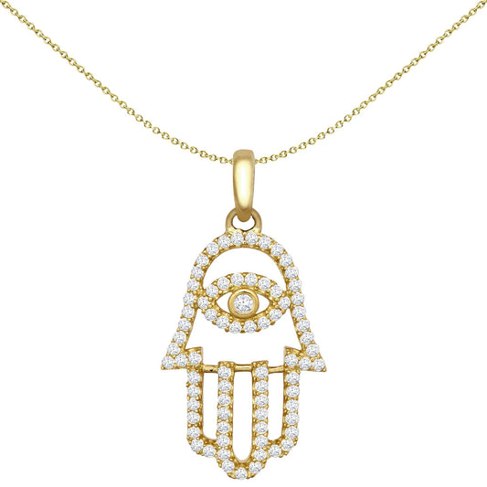9ct Gold CZ Hamsa 5 Hand Charm Pendant - JPD589
