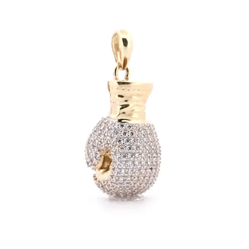 9ct 2-Colour Gold CZ 3D Single Boxing Glove Pendant, Small - JPD594