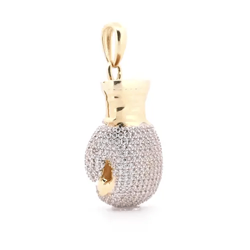 9ct 2-Colour Gold CZ 3D Single Boxing Glove Pendant, Medium - JPD595