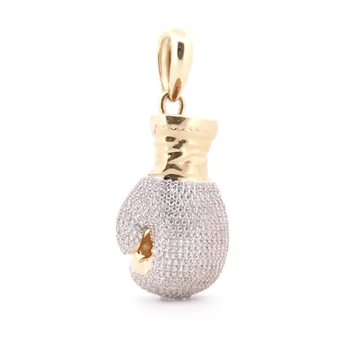 9ct 2-Colour Gold CZ 3D Single Boxing Glove Pendant, Large - JPD596