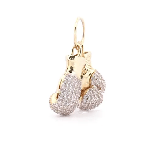 9ct 2-Colour Gold CZ 3D Pair of Boxing Gloves Novelty Pendant - JPD598