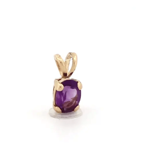 9ct Gold Purple Oval Amethyst Solitaire Charm Pendant 7x5mm - JPD599