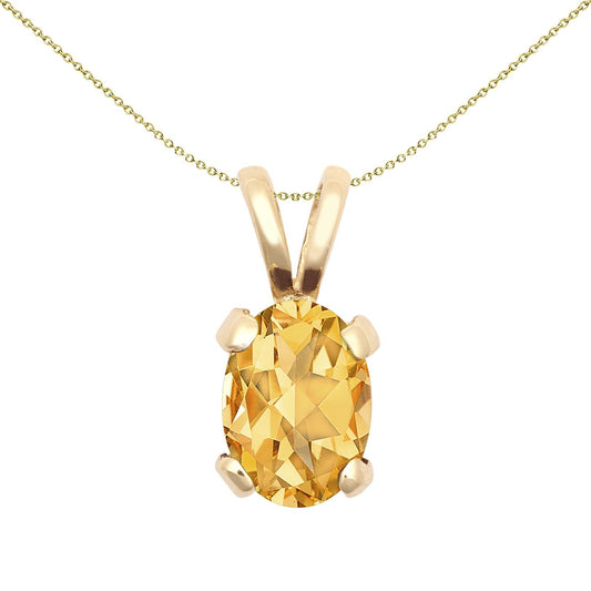 9ct Gold Amber Oval Citrine 4 Claw Solitaire Charm Pendant, 7x5mm - JPD601