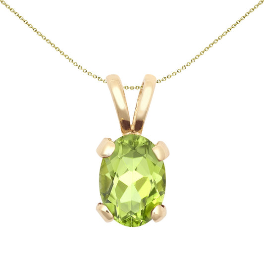 9ct Gold Light Green Oval Peridot Solitaire Charm Pendant 7x5mm - JPD603