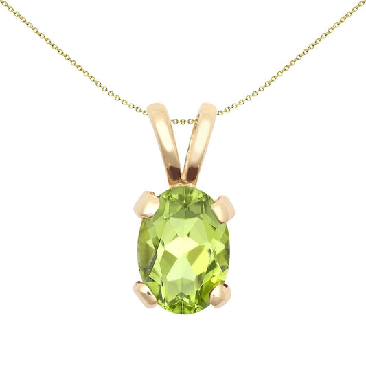 9ct Gold Light Green Oval Peridot Solitaire Charm Pendant 7x5mm - JPD603