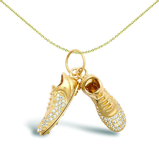 9ct Gold CZ Pair of Hanging Football Boots Novelty Pendant - JPD604