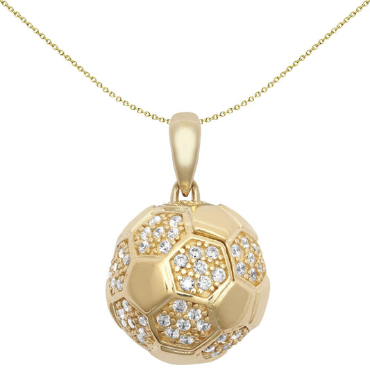 9ct Gold CZ 3D Retro 27 Panel Football Soccer Ball Pendant - JPD607