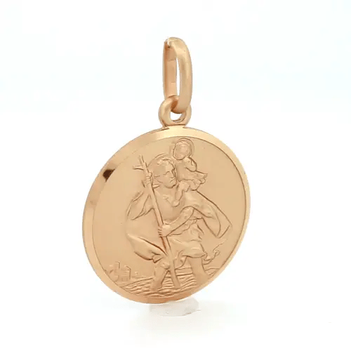 Solid 9ct Gold Matte St Christopher Medallion Pendant - JPM005