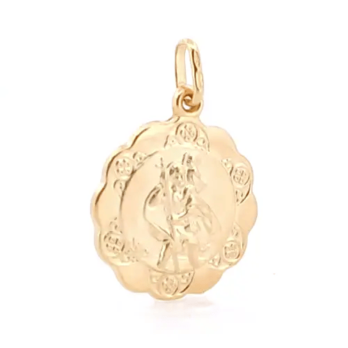 9ct Gold Scallop Edged St Christopher Medallion Pendant - JPM007