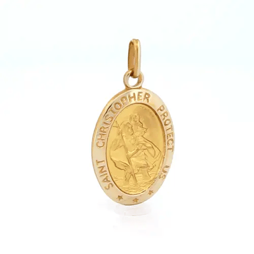 Solid 9ct Gold Matte Oval St Christopher Medallion Pendant - JPM010