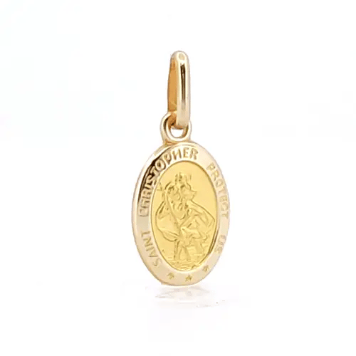 Solid 9ct Gold Matte Oval St Christopher Medallion Pendant - JPM012