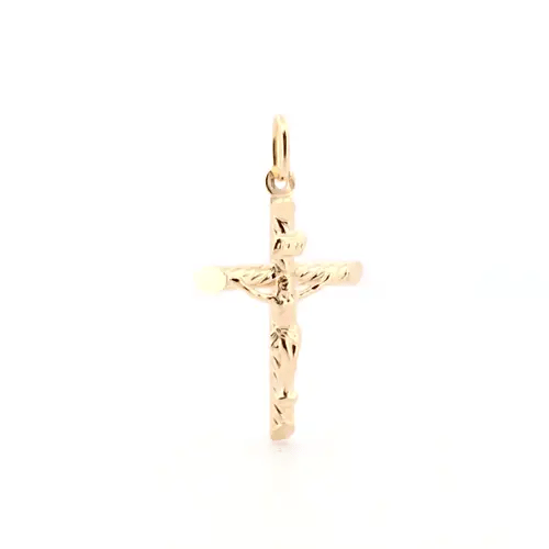 9ct Gold Twist INRI Crucifix Cross Pendant - JPX008