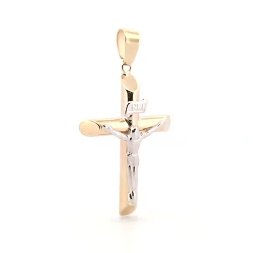 9ct Yellow and White Gold INRI Crucifix Cross Pendant - JPX138