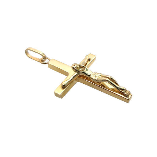 9ct Gold Lightweight Tube Jesus Crucifix Cross Pendant - JPX155