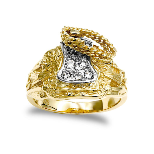 Mens 9ct Gold CZ Horse Saddle Rope Ring - JRN054A