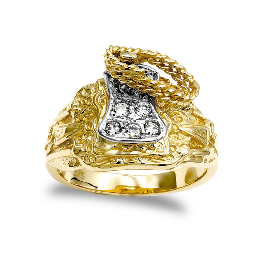 Mens 9ct Gold CZ Horse Saddle Rope Ring - JRN054A